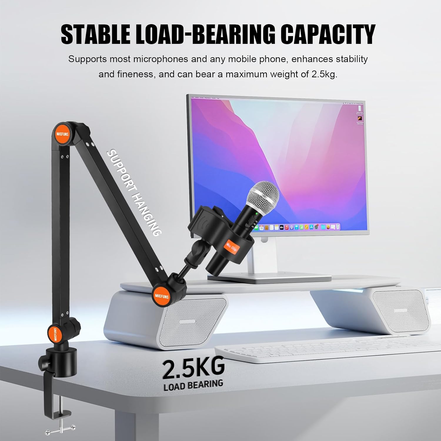 ST4 Microphone stand arm holder boom desk arm mic holder, with microphone upgraded clip, Suitable for 3kg microphone