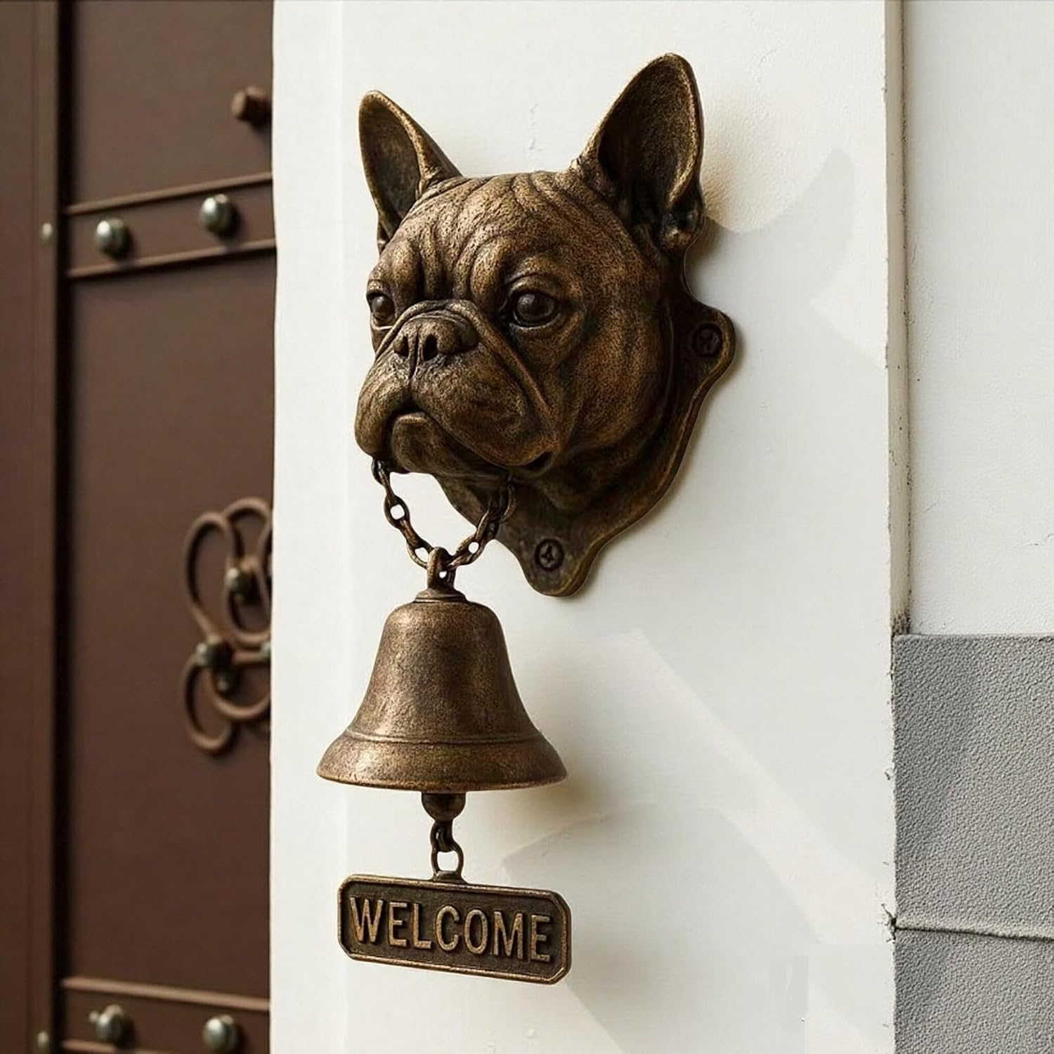 Retro Funny Animal Welcome Doorbell, Doorbell, Bulldog, German Shepherd Welcome Bell, Wall-Mounted Decorative Cast Iron Hanging Bell, Farmhouse Wall Decoration (French Bulldog)