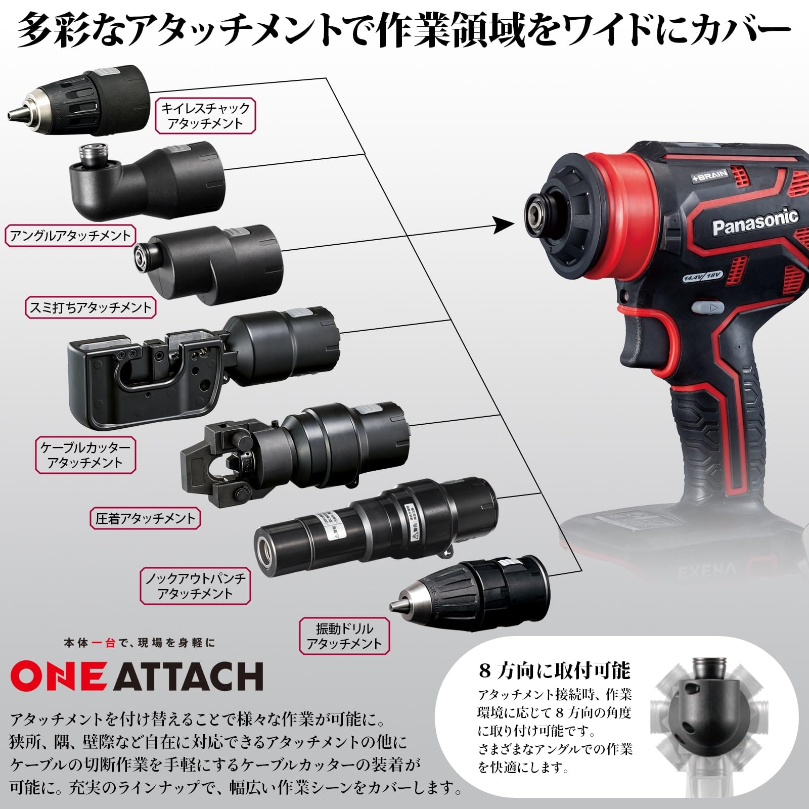 Panasonic 電動ドライバー パナソニック EZ1PD1J18A1R 充電インパクトドライバー (アタッチメント