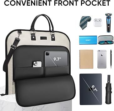 BALEINE Travel Garment Bag, Travel Suit Bag for Men, Water Resistant Carry on Garment Bag for Hanging Clothes, Garment Duffel Bag for Travel Business (Beige)