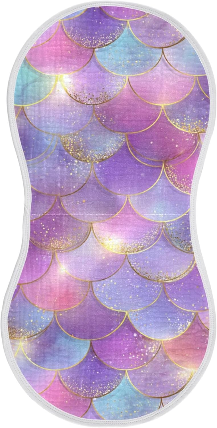 Magical Galaxy Mermaid Scales Burp Cloths Baby Boys Girls Absorbent Soft Cotton Burping Cloths Rags 4 Pack