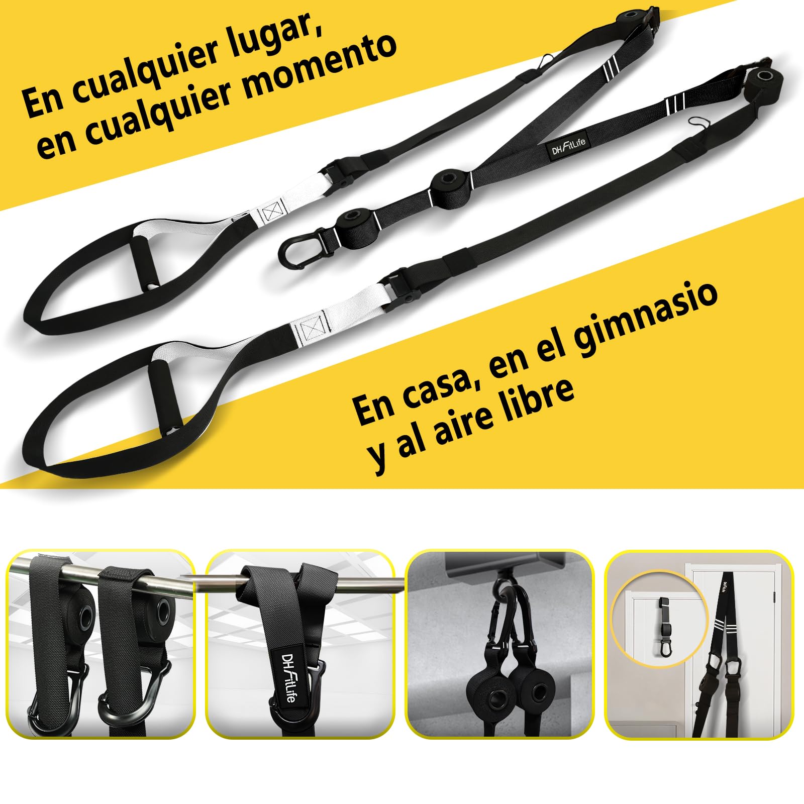 DH FitLife Juego de entrenamiento en suspensión para entrenamiento de cuerpo entero, para entrenamiento de fuerza y entrenamiento en casa, resistencia de peso corporal para casa y de viaje
