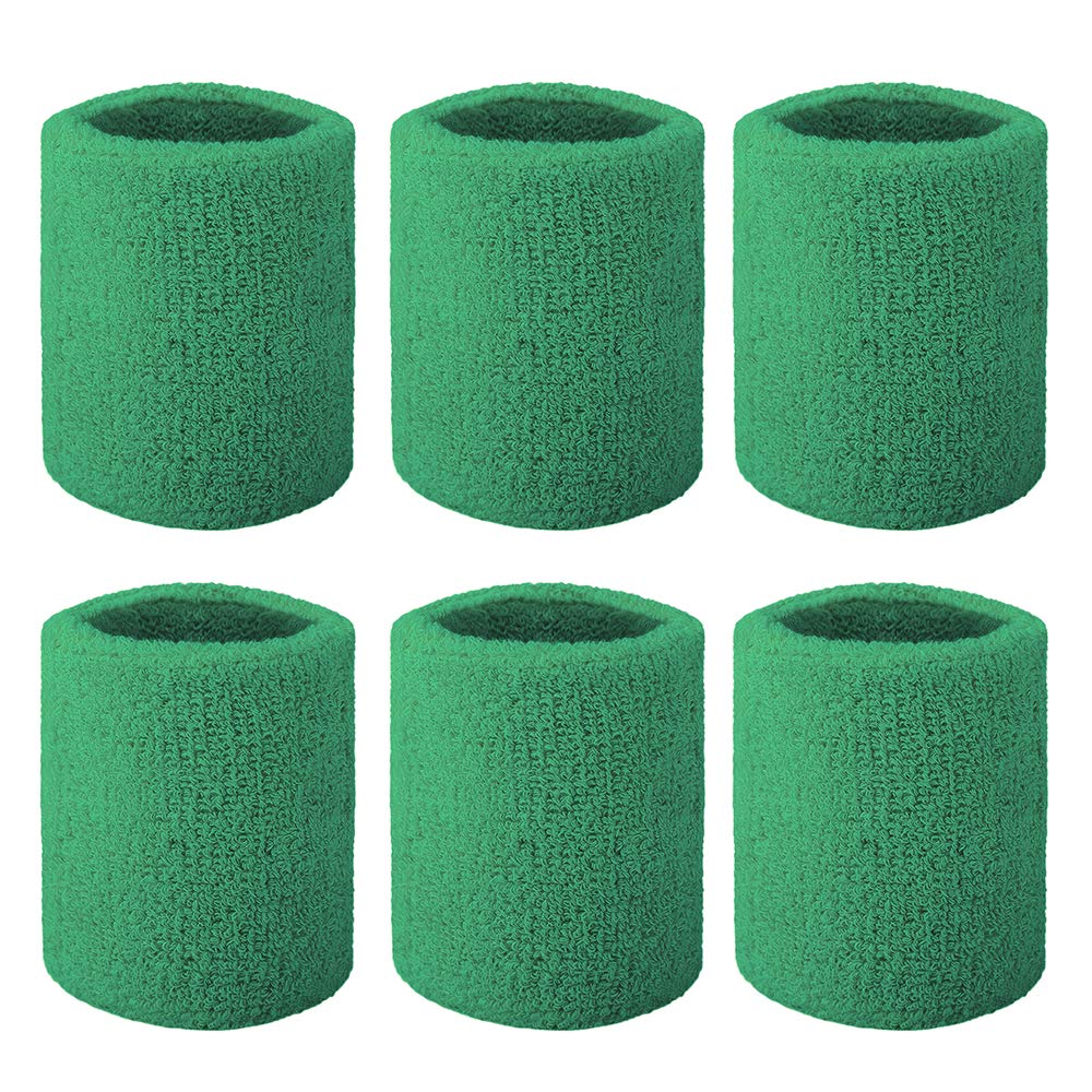 GOGO 6-Piece Wrist Sweatbands Athletic Cotton Terry Cloth Wristband 2 Sizes-Green-3 inch — image 1