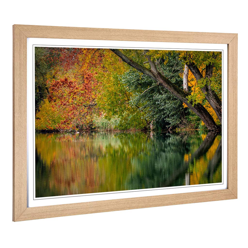 Big Box Art Framed Print of Landscape Autumn Forest Lake Reflection Design | Wall Art Picture | Home Decor for Kitchen, Living Room, Bedroom, Hallway, Oak, A2 / 24.5x18 Inch / 62x45cm