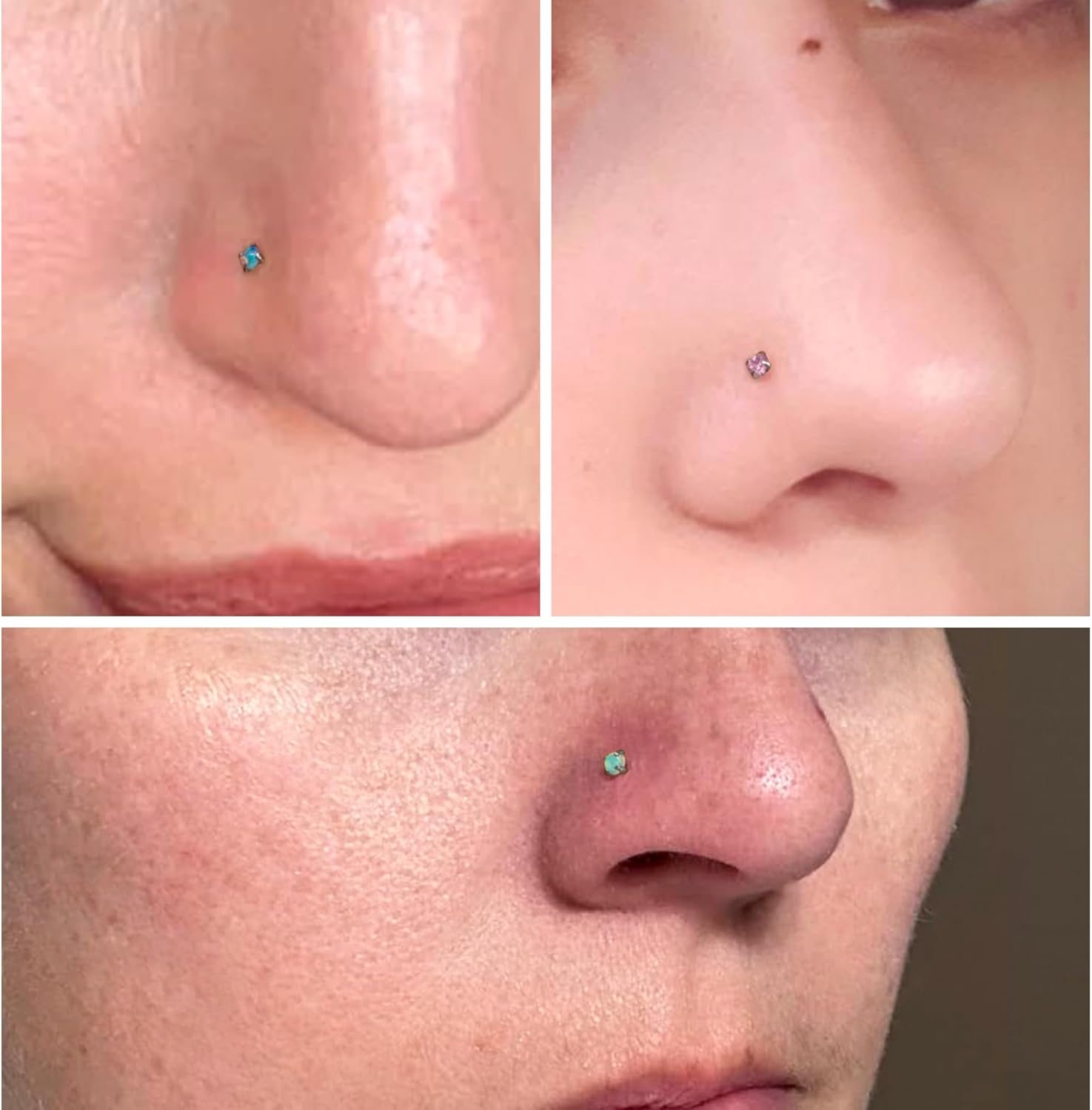 Vsnnsns 18G 20G 22G Nose Rings Studs Piercing Jewelry for Women 316L Surgical Stainless Steel L Shaped Corkscrew Straight Opal Diamond CZ Nose Rings Studs Nostril Piercing Jewelry For Women Men Silver - Image 6