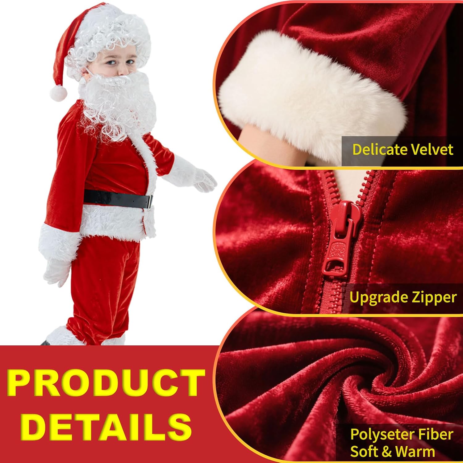 Kids Santa Costume 9PCS Christmas Santa Claus Costume for Kids Santa Suit Cosplay Party Outfit for Boy Children - Image 3