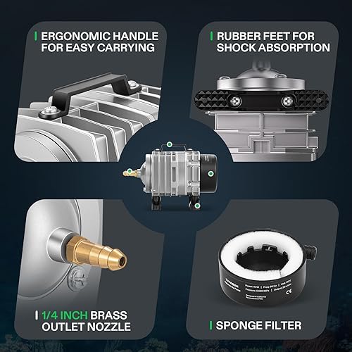Miniatura 5 de VIVOSUN Bomba de aire comercial 634GPH, 25W, 40Lmin 6 salidas para acuarios y sistemas hidropónicos