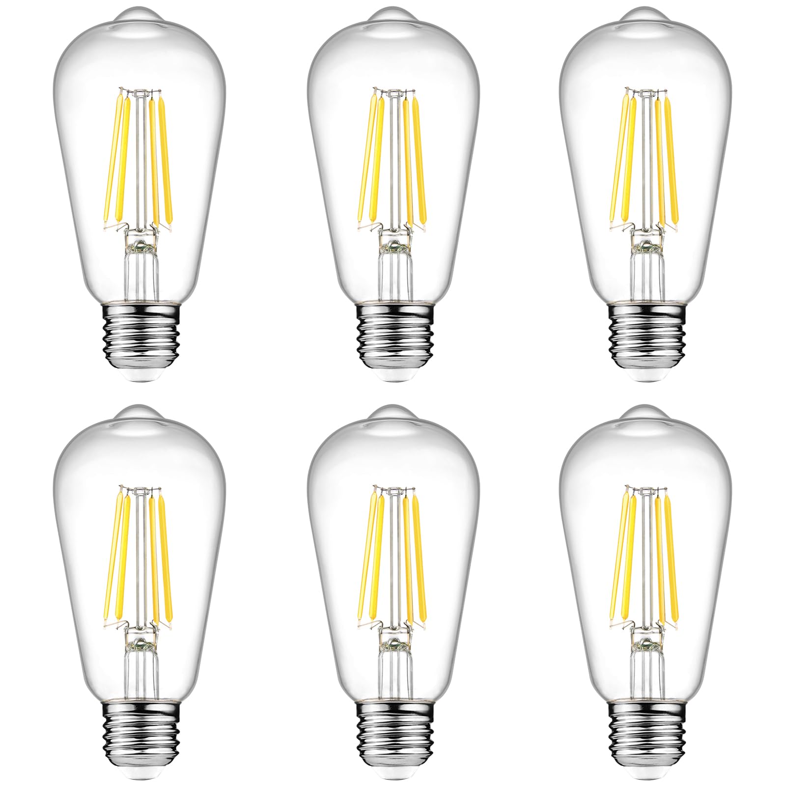 Ascher Vintage LED Edison Bulbs, 6W, Equivalent 60W, Non-Dimmable, High Brightness Cool White 4000K, ST58 Antique LED Filament Bulbs with 80+ CRI, E26 Medium Base, Clear Glass, Pack of 6