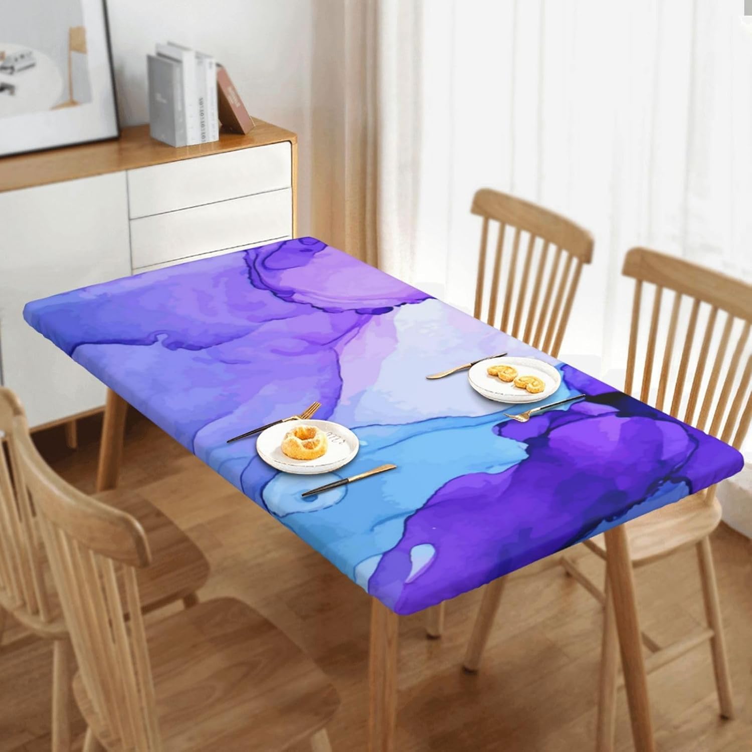 Nappe marbre violet élastique lavable décoration moderne