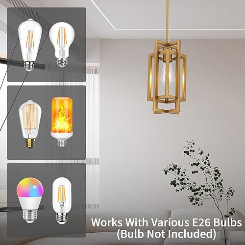 Miniatura 7 de Lámparas colgantes de granja, modernas luces colgantes doradas de 59 pulgadas, ajustable, pequeña, cuadrada, colgante de techo, para cocina, isla,