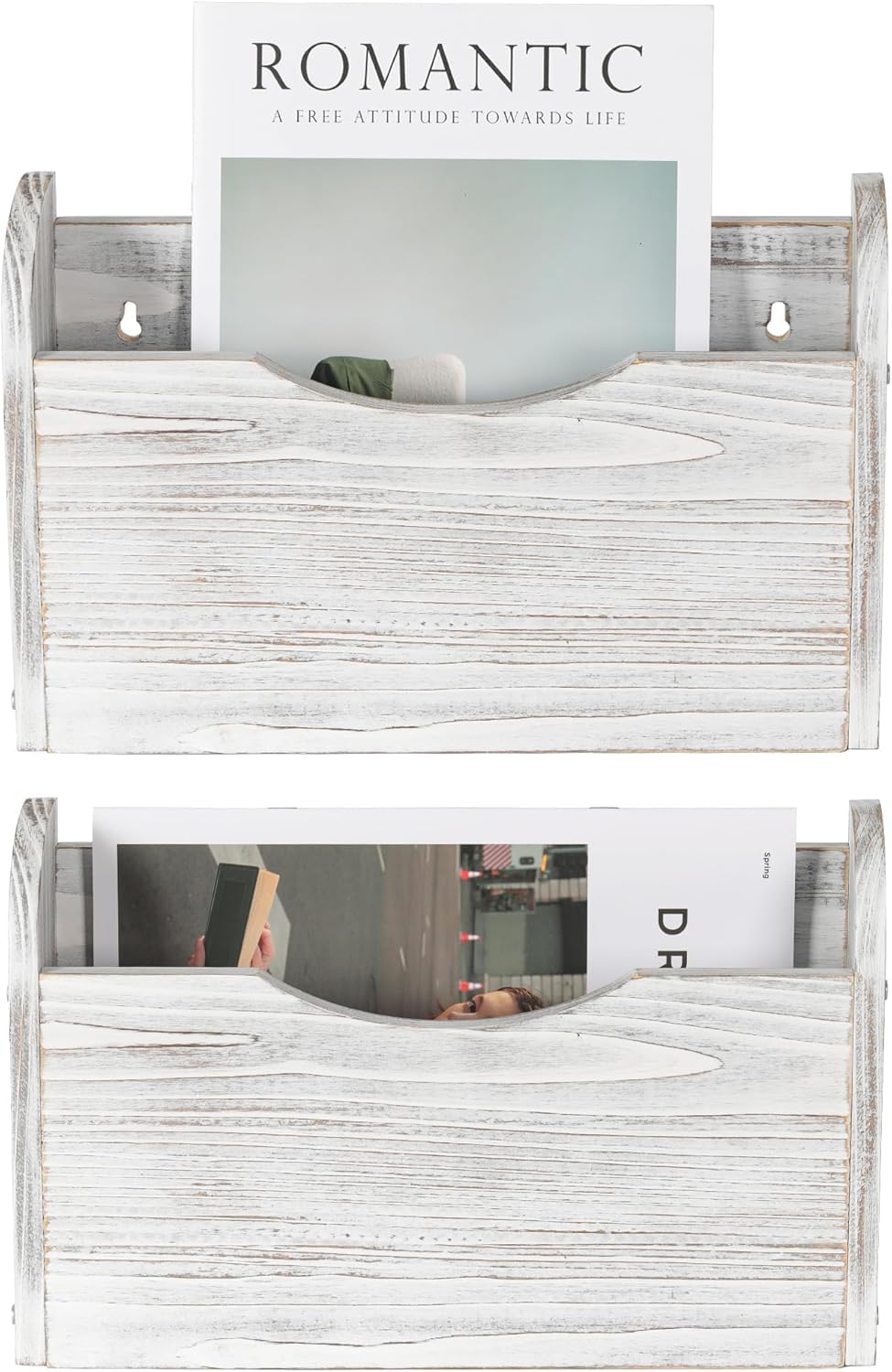 Organiseur mural à 2 poches à suspendre pour dossiers de courrier et documents, porte-revues vintage pour bureau, maison, école, blanc rétro