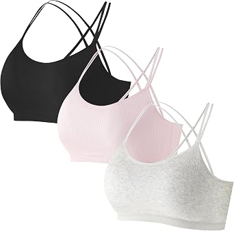 Happy Cherry Training Bras for Girls Criss Cross Back Teen Sports Bras Cotton Padded Seamless Youth Bralette 8-10 Years Old