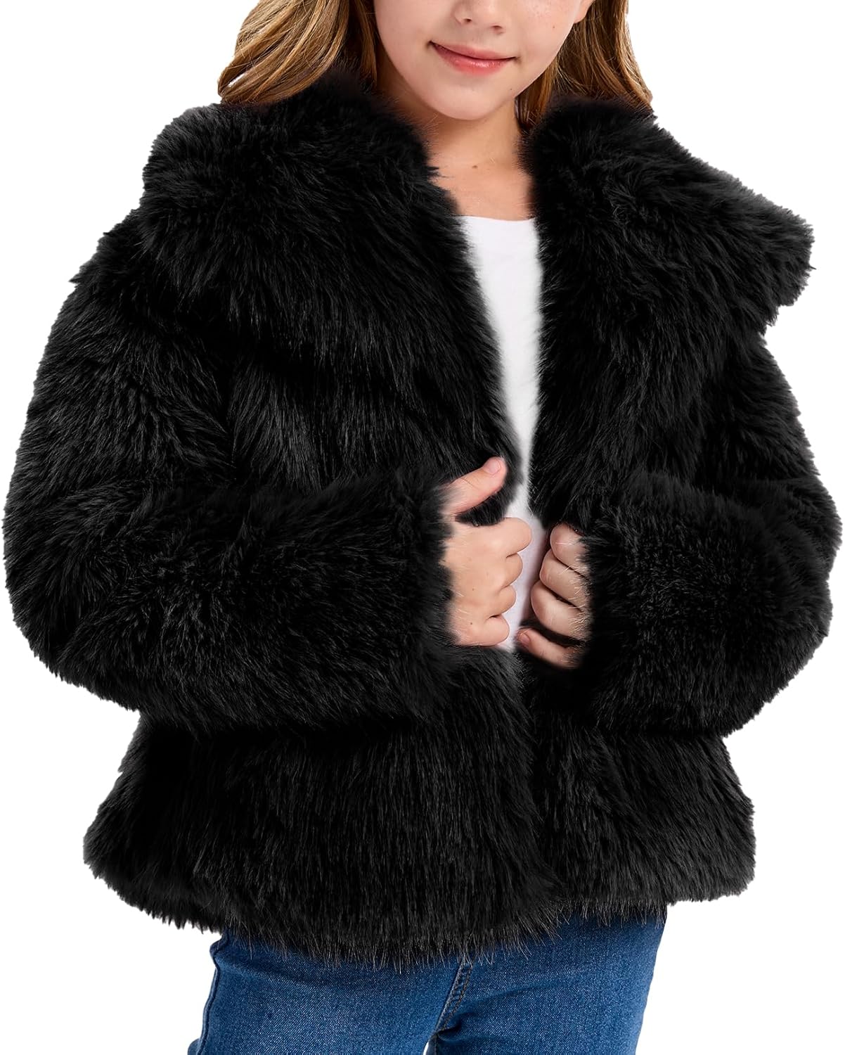 Girls Faux Fur Coat Fluffy Furry Fleece Jacket Kids Warm Winter Shaggy Outwear with Pockets 5-14 Years - Image 2