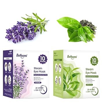 BeHoomi Steam Eye Mask, 20 Packs Heated Eye Mask, Self Heating Disposable SPA Warm Compress for Eyes Lavender & Green Tea