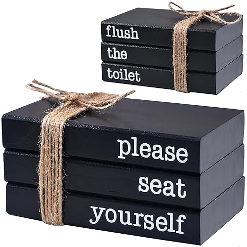 Restroom Bathroom Decor for Shelves, Funny Wooden Farmhouse Mini Book