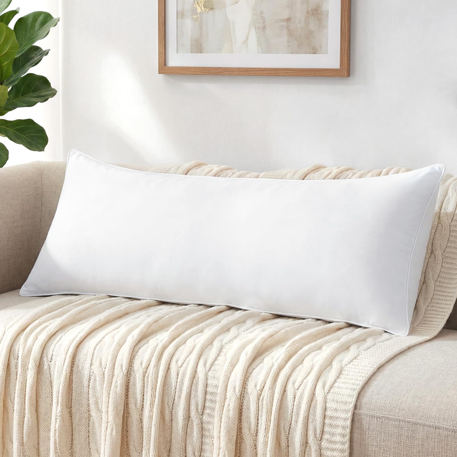 Kevin Textile Long Lumbar Pillow Insert for Adults Premium Down Alternative Bed Throw Pillow Side Sleeper Pillow Stuffer Sham Cushion with Piping Design for Back Support, 14x36 Inch White