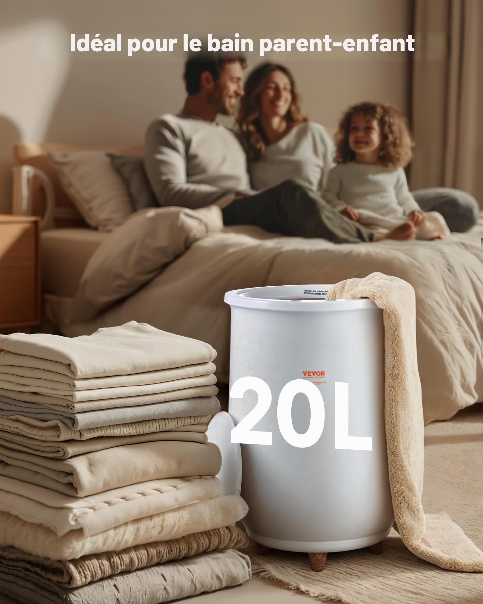 VEVOR Sèche Serviettes 20 L Chauffe Serviettes Portable Durée et Température Réglables Seau Chauffe Serviettes Couvertures Peignoirs Arrêt Automatique pour Soins de Visage Spa Massage Salle de Bain