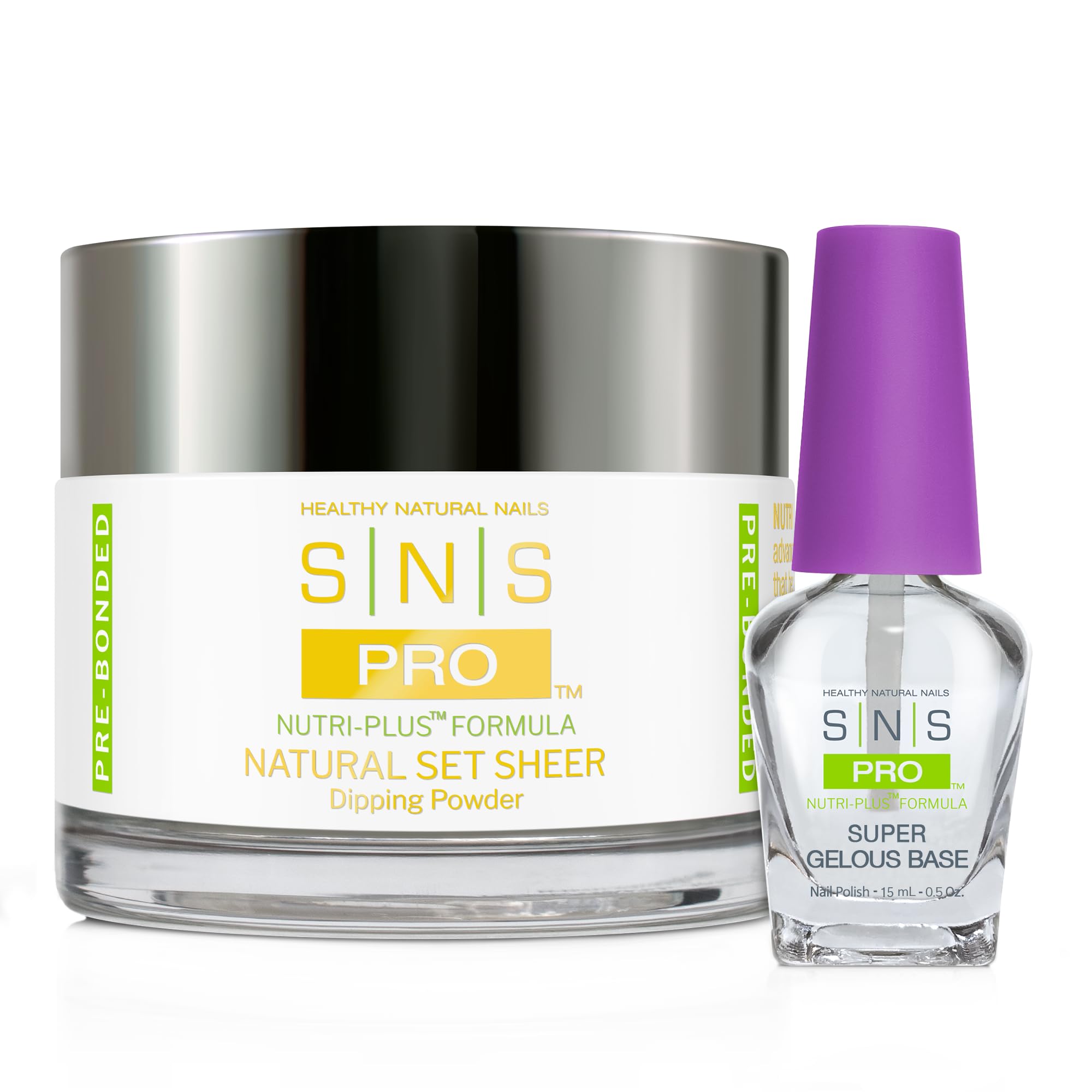 SNS Super Gelous Base Adhesive & Natural Set Sheer Dipping Powder Bundle