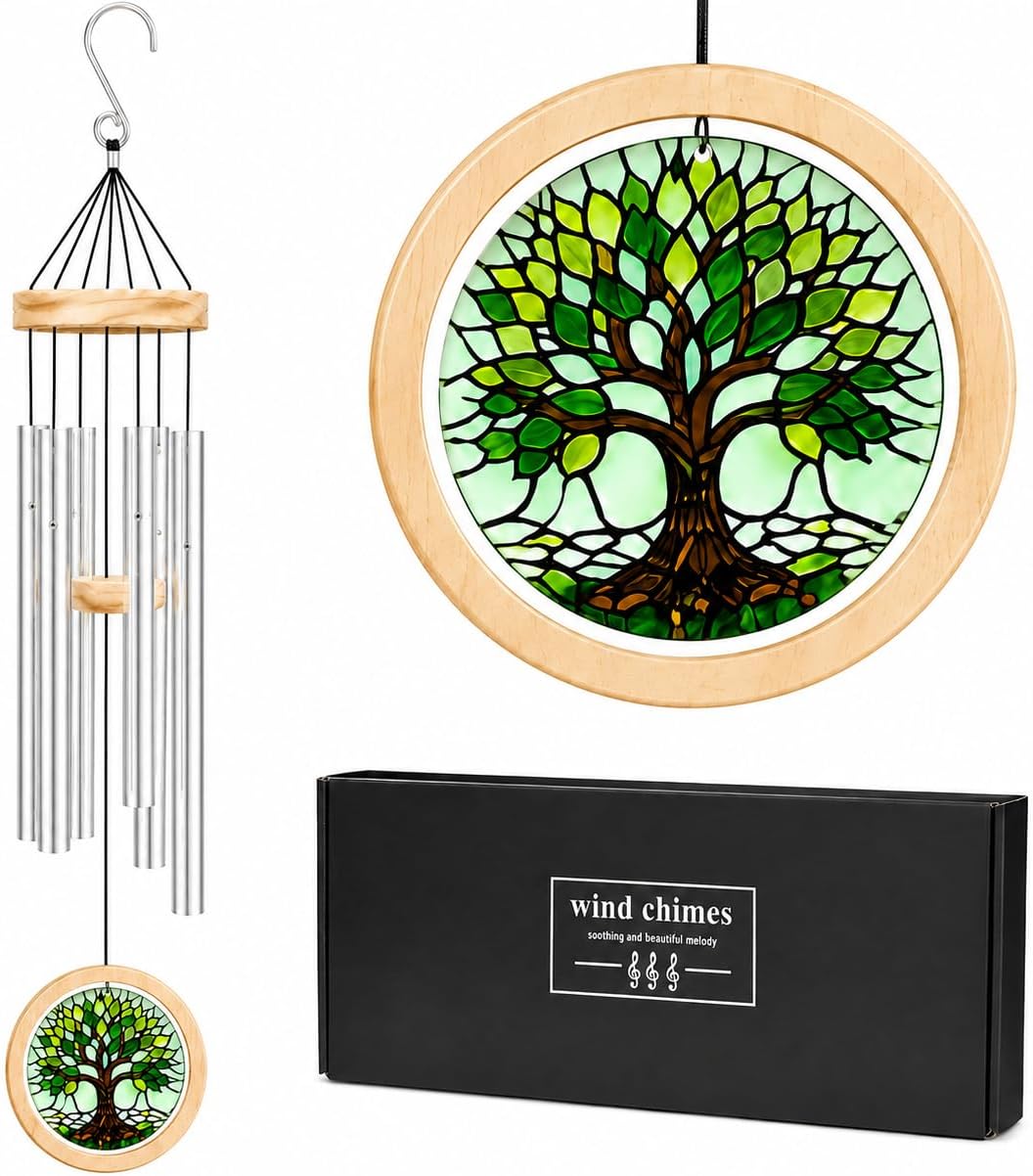 34 Inch Large Wind Chimes for Outside,Green Tree of Life House Decor Wind Chimes for Outside,Outdoor Hanging Decor for Garden Patio Yard,Outdoor Wind Chimes for Garden Patio,Outside Gifts