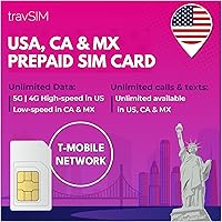 Vista 1 de travSIM Tarjeta SIM de EE. UU., Canadá México Red T-Mobile Datos ilimitados para los EE. UU., 5 GB para Canadá y México Llamadas nacionales