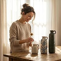 Vista 5 de Juego de jarrones de cerámica, jarrones de flores para decoración del hogar, decoración moderna de granja, centros de mesa de sala de estar, cocina