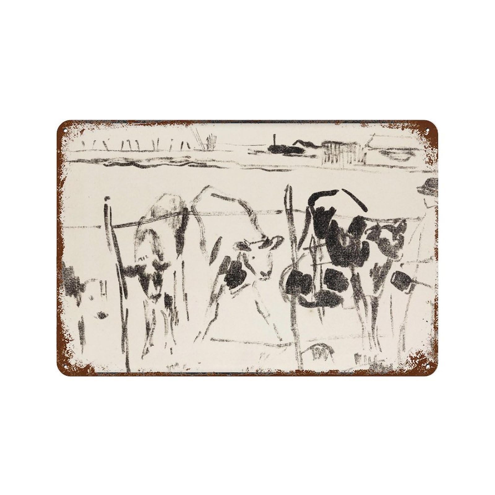 xiaoxiaoshen Vintage Cow Illustration Animal Wall Decor Art Metal Tin Poster Modern Home Decor Art Home Bar Shop Decorations Vintage Sign 20x30cm