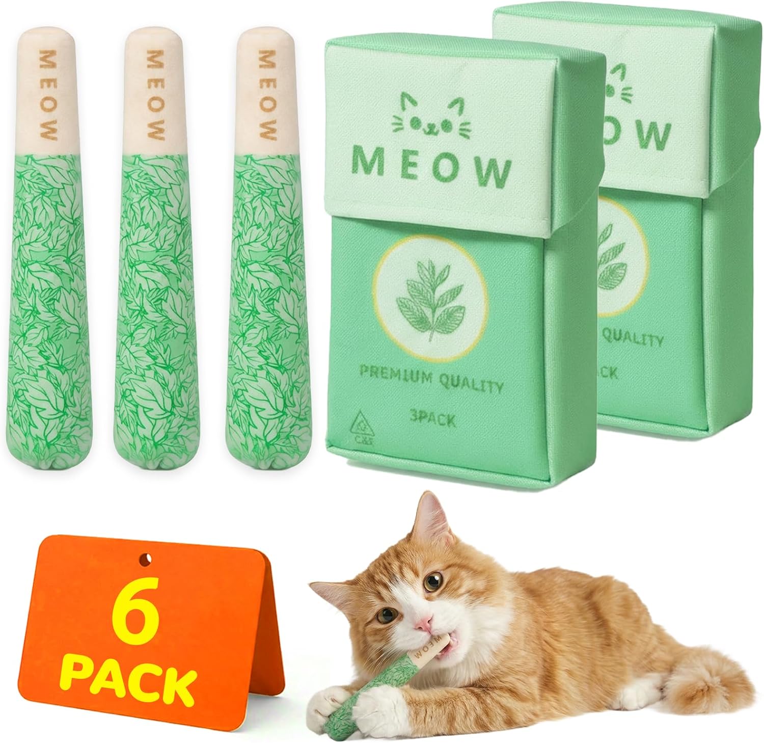 6 Pcs Cat Toys for Bored Indoor Adult Cats & Catnip Toys with 2 Bags, Potent Cat Chew Toy for Teeth Cleaning with Silvervine, Interactive Dental Plush Set for Boredom Relief and Pet Gifts