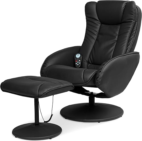 Miniatura 9 de BCP, juego de muebles, otomana y sillón reclinable de piel, para masajes, con doble acolchado, control remoto, color negro., Cuero sintético, Marrón