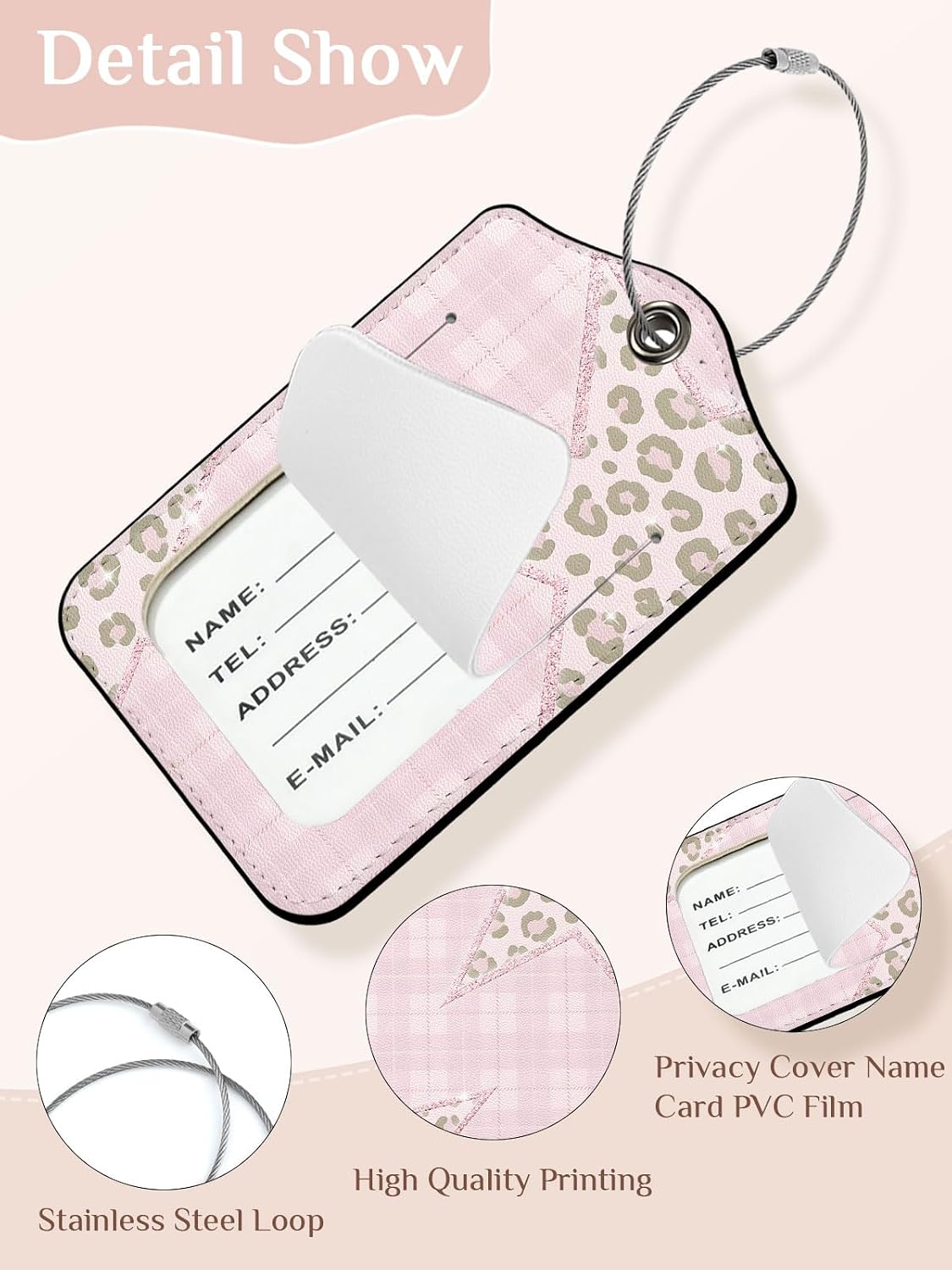 Seorsok 2Pcs Cute Pink Checkered Luggage Travel Tags for Suitcases image 4
