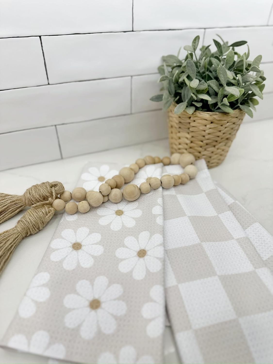 Trig Kitchen Towel. Tea Towel. Dish Cloth. Double Sided Design. Quick Dry Waffle Weave Microfiber. Highly Absorbent. Designer Prints. Modern. 2 Pack. Daisy - Image 4