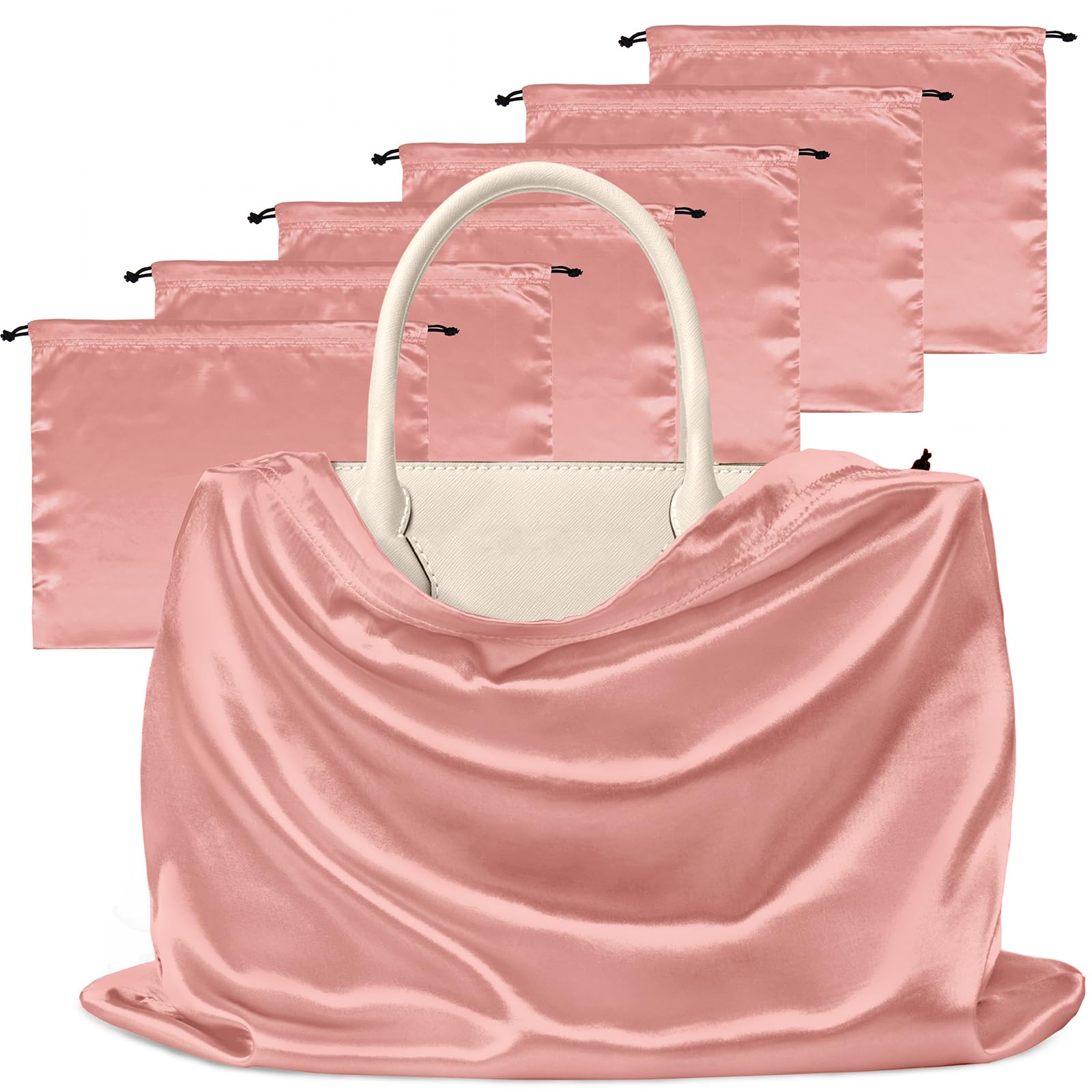 Manyshofu 7 Pack Satin Dust Bags for Handbags & Shoes - Rose Gold Drawstring Bags, Silk Dust Cover, Protector Travel Storage Pouch (19.6 x 15.7)
