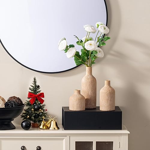 Miniatura 5 de Jarrón de cerámica para decoración de mesa para el hogar, juego de 3 jarrones dorados para sala de estar, cocina, decoración de granja, jarrones