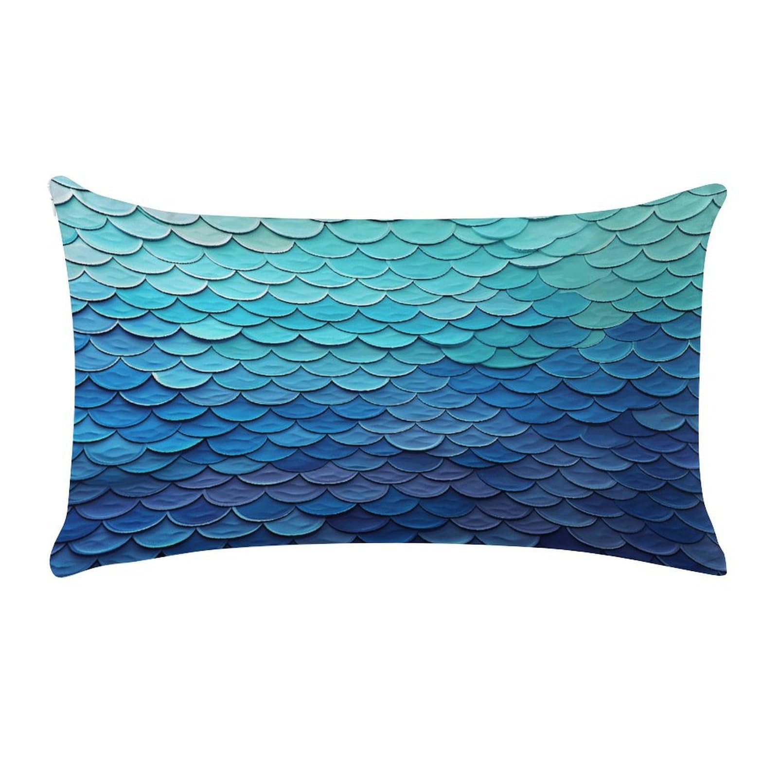 VstaDank Ocean Sea Blue Mermaid Fish Scale Throw Pillow Cover Rectangular Lumbar Throw Pillow Case Soft Farmhouse Accent Decorative Cushion Cases Short Plush Pillowcase with Zipper 12 X 20 Inch