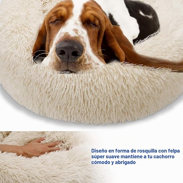 Foto 2 de 7 de TAMOWA Cama Perro Suave Redonda, Donut para Gatos y Perros con Parte Inferior Antideslizante