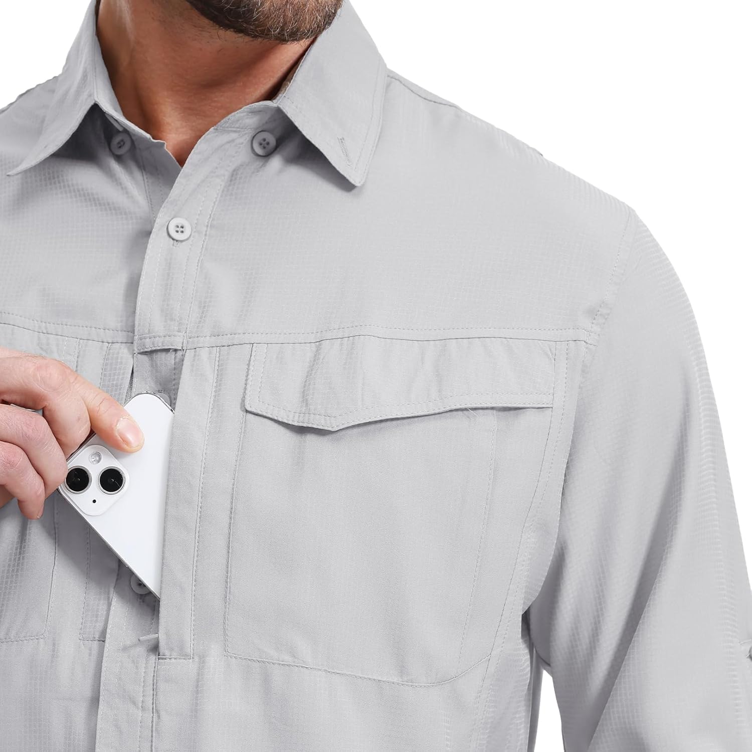 mixtiq Men's Sun Protection Safari Shirts Long Sleeve UPF 50 UV Quick Dry Travel Hiking Fishing Shirts with Zipper - Image 3