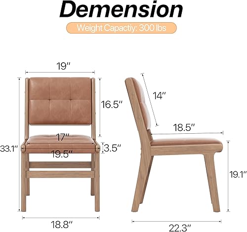 Vista 3 de KCC Juego de 2 sillas de comedor modernas de piel sintética, sillas de cocina tapizadas con patas de madera maciza y asiento cómodo para comedor
