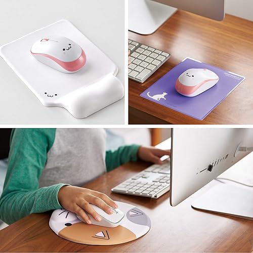 Miniatura 8 de ELECOM Lindo mouse facial, inalámbrico USB de 2.4 GHz, diseño ambidiestro, clic silencioso, ligero, portátil, mouse de computadora azul femenino,