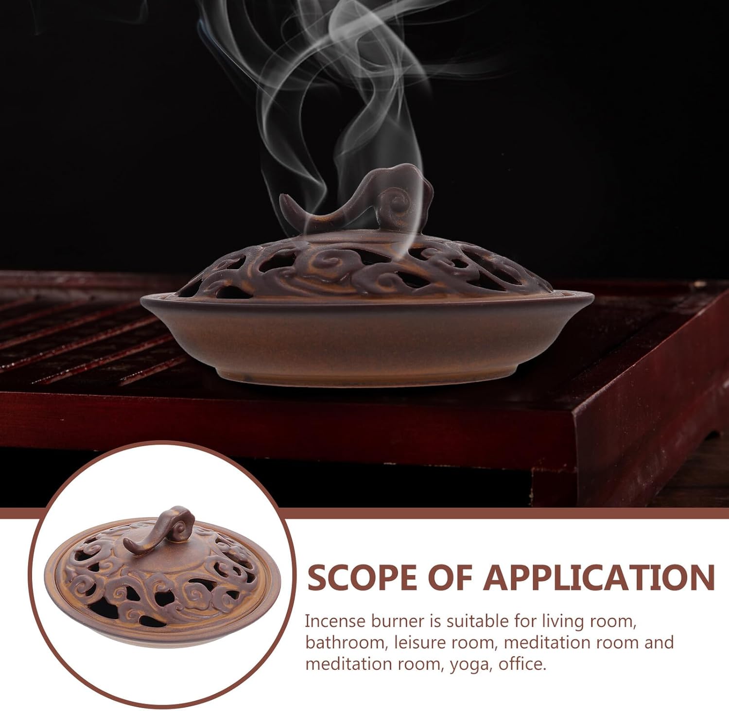 ULTECHNOVO Antique Ceramic Incense Burner with Pattern, Unique Incense Holder and Coil Burner for Home Aromatherapy and Meditation Décor