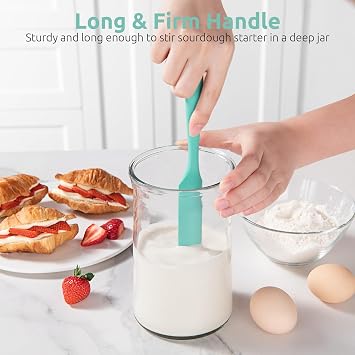 U-Taste Skinny Silicone Jar Spatula: 600oF Heat-Resistant Food-Grade 10in Long Narrow Sourdough Stirring Stick, Seamless Flexible Peanut Butter Spreader for Scraping Icing Bread Cream, Jam (Aqua Sky)