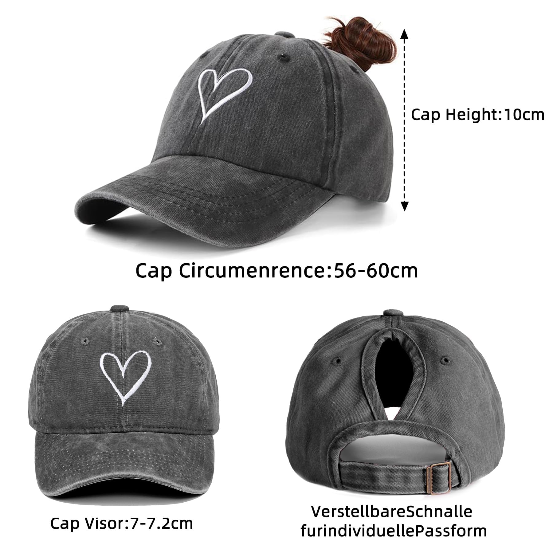 Pferdeschwanz Baseball Cap Damen Verstellbare Baseballkappe Vintage Mützen Sonnenschutz Basecap Mit Zopf Loch für Sommer Sport
