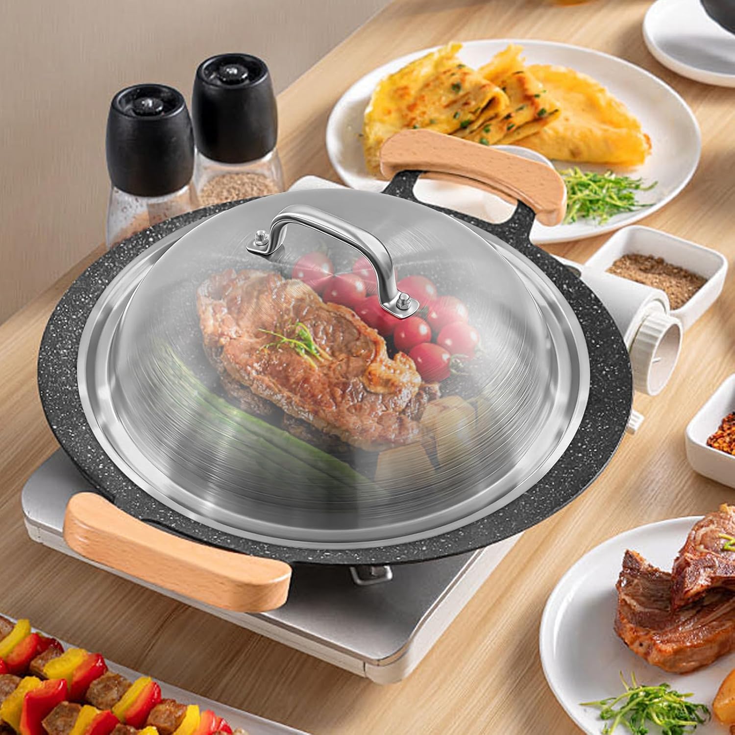 12" Heavy Duty Cheese Melting Dome - Round Basting Cover, Stainless Steel Steaming Cover Grilling Melting Dome for Flat Top Hibachi Grill Cooking Outdoor Indoor (2 Pack)