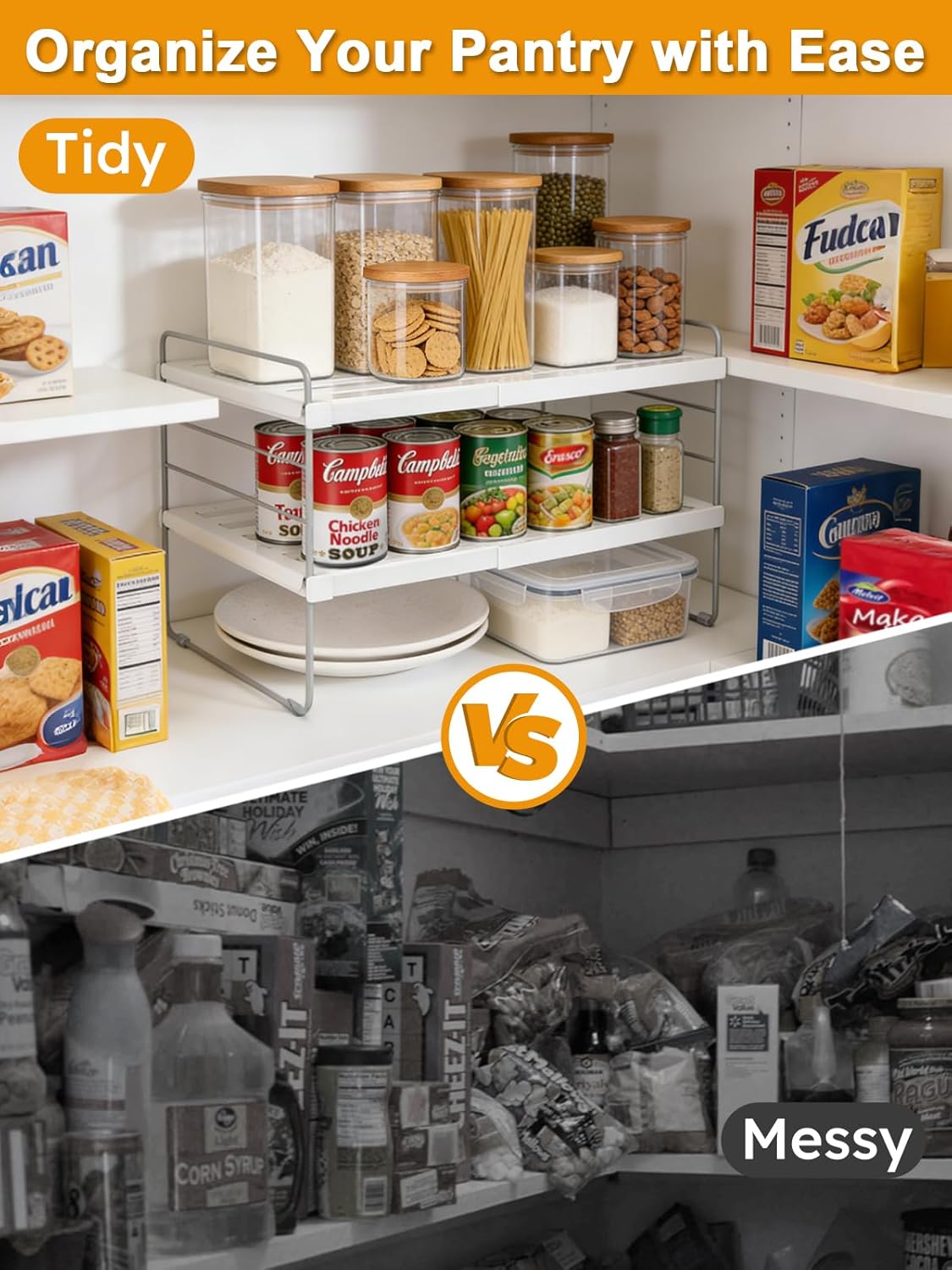 JUPELI Foil and Plastic Wrap Organizer, Expandable Kitchen Pantry Storage, Height Adjustable Cabinet Rack for Kitchen Organization, Aluminum Foil -3 Tier 9.8" to 15.6"L