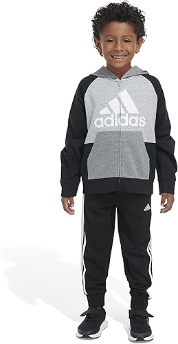Miniatura 3 de adidas Conjunto de chaqueta y pantalones deportivos de felpa francesa con cremallera frontal para niños