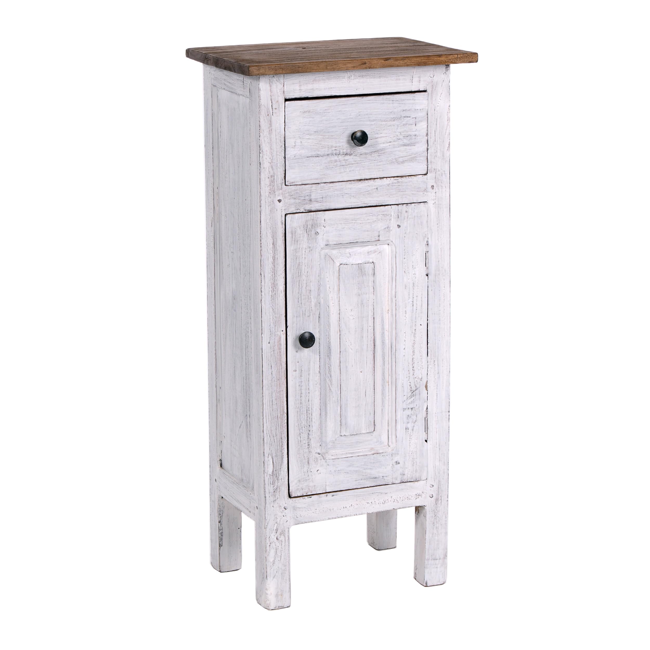 DESIGN DELIGHTS Holz FLURSCHRANK Plant 80" | 80x36x25cm (HxBxT), Mahagoni Recyclingholz | Shabby Chic Telefontisch | Farbe: 05 weiß-Natur