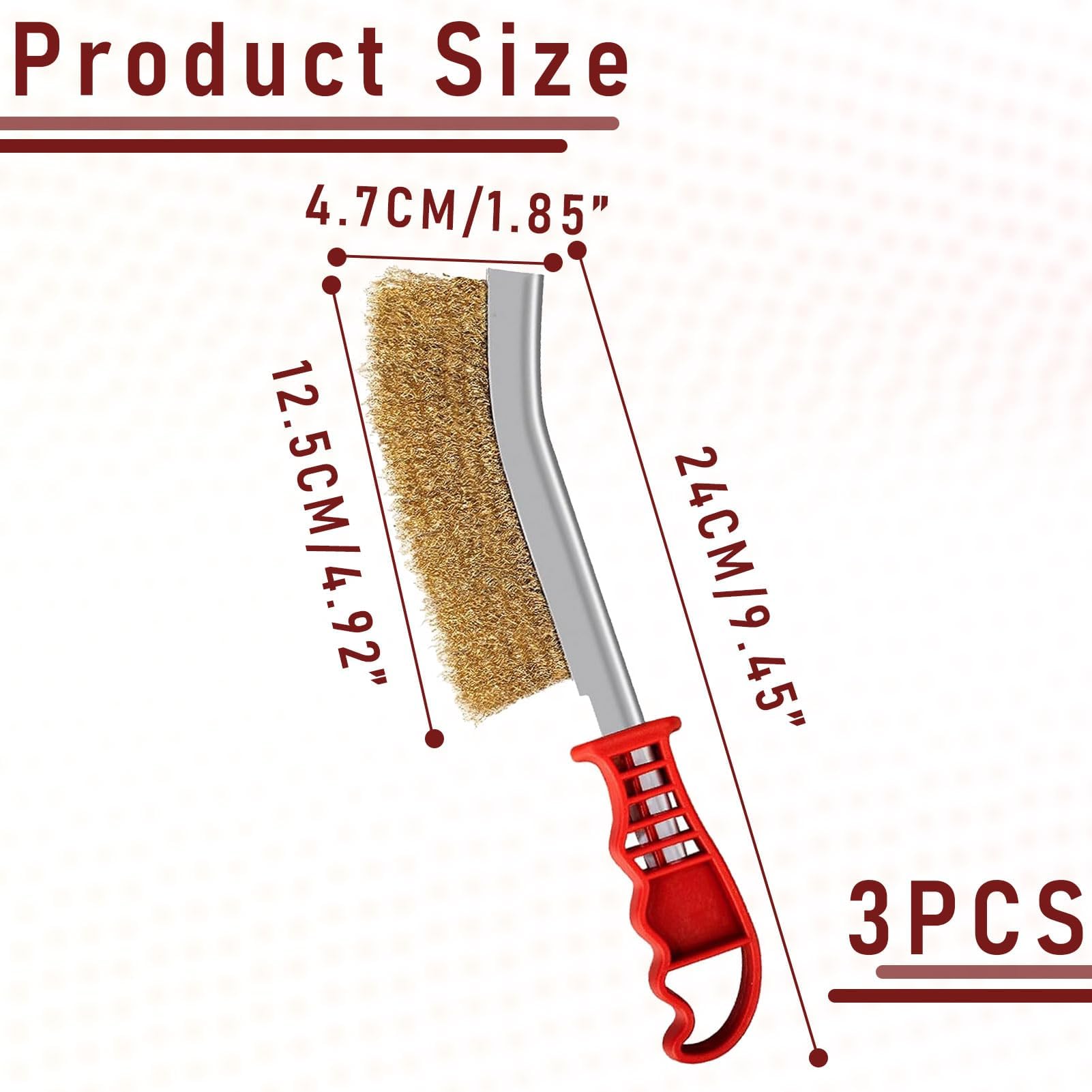 3 pezzi spazzola in ottone per barbecue, spazzola in ottone, spazzola per barbecue in ottone, spazzola in ottone per barbecue in ghisa, spazzola metallica a mano, con impugnatura in plastica curva per