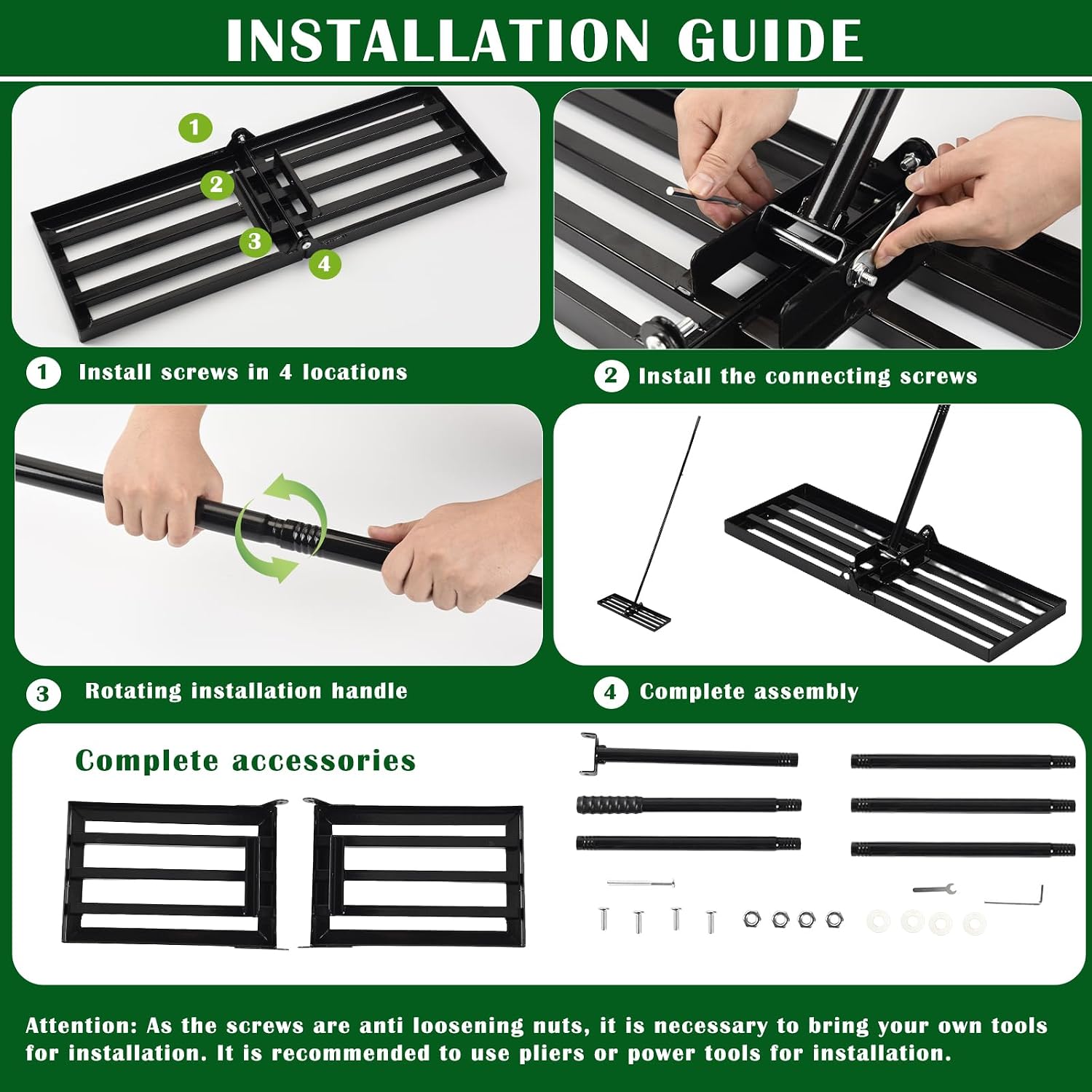 Lawn Leveling Rake, Steel Lawn Leveler with 30"x10" Ground Plate, 78" Adjustable Long Handle, Level Yard Tool for Grass, Golf Field, Level Soil or Dirt Ground, Black