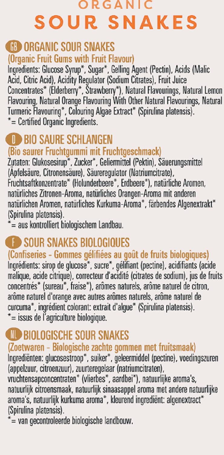 Biona Organic Sour Snakes 75 g (Pack of 6)