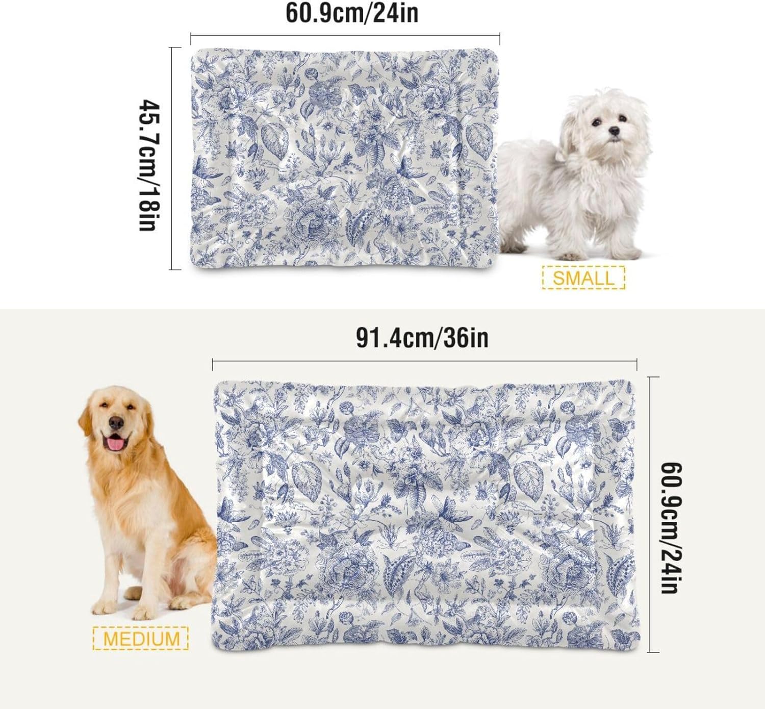 review Blue and White Flower Pet Bed Pad Soft Dog Bed Mat with Anti-Slip Bottom, Machine Washable Crate Pad Mattress for Dog Sleeping- 24 * 18inches