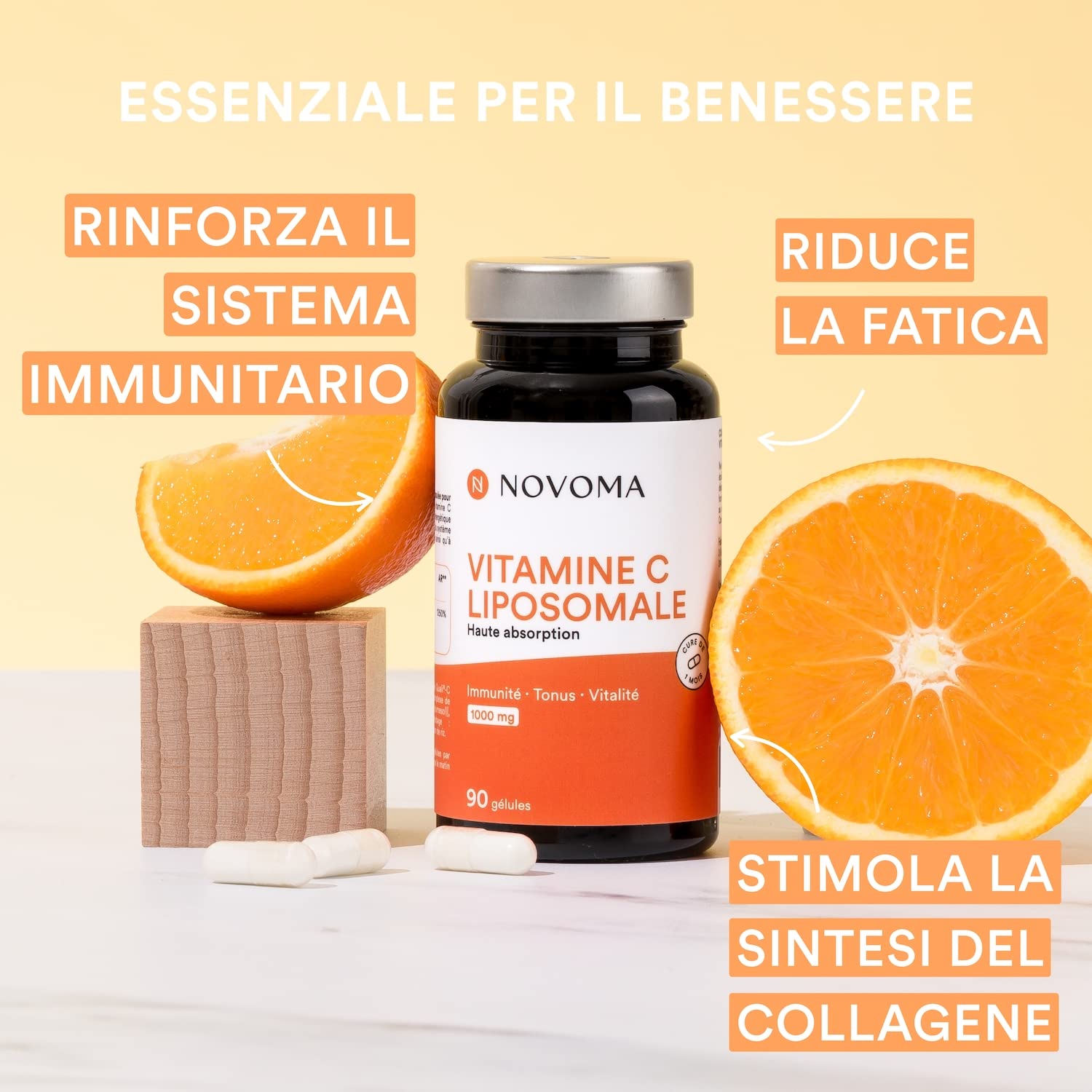 NOVOMA Vitamina C liposomiale 1000mg, Alta Biodisponibilità, Con Vit C liposomiale Quali®-C, Acido Ascorbico Puro, 90 Capsule Vegane (ex Nutrivita)