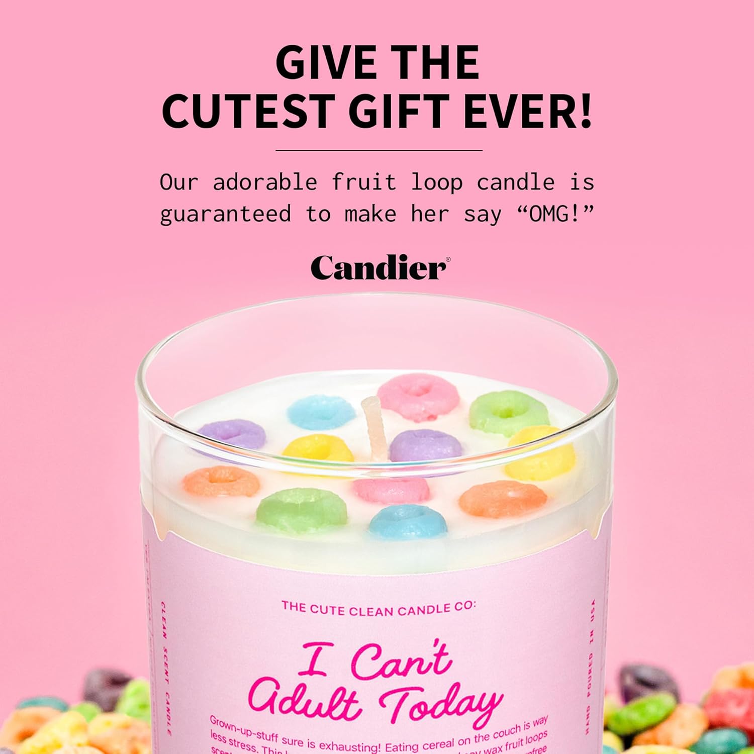 Can’t Adult Cereal Scented Candle, Natural Soy w/Fruit Loops & Cereal Milk Notes, Aromatherapy Candle for Relaxation, Unique Candles Gifts for Women, 60-Hour Burn Time - Candier by Ryan Porter